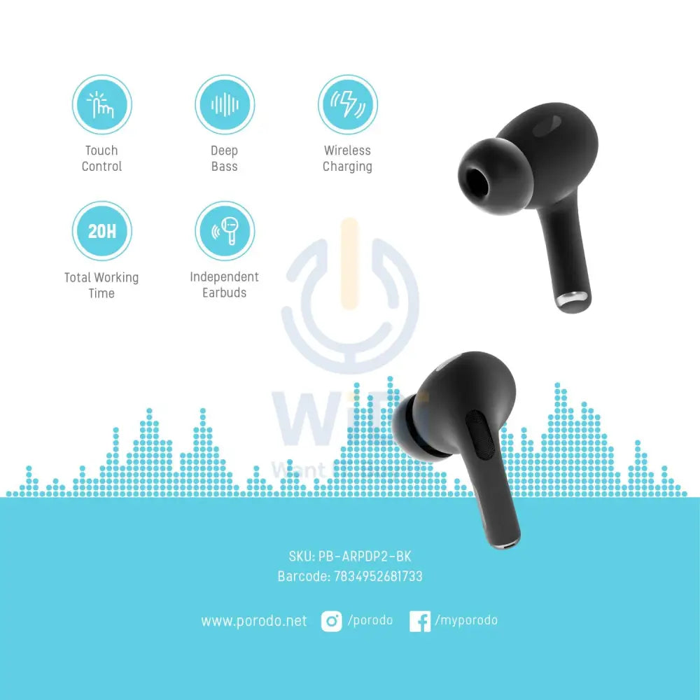 Porodo Blue Earbuds Pro 2 - Black Accessories > Audio > Headphones