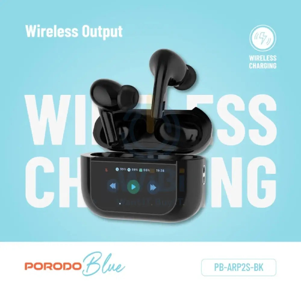Porodo Blue Earbuds Pro2 - 1.47’’ Touch / Wireless / ANC / USB-C / Black Accessories > Audio > Headphones