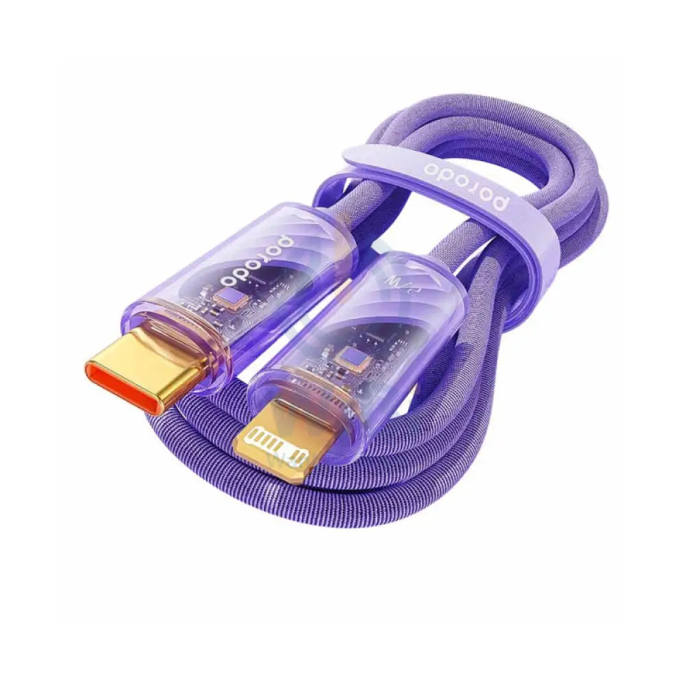 Porodo Braided Cable With Transparent Head - 1M / 27W / USB-C / Lightning Accessories > Cables & Converters > Cables