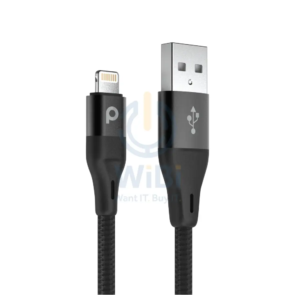 Porodo Braided USB-A to Lightning (2.4A 2.2m) - Black Accessories > Cables & Converters > Cables
