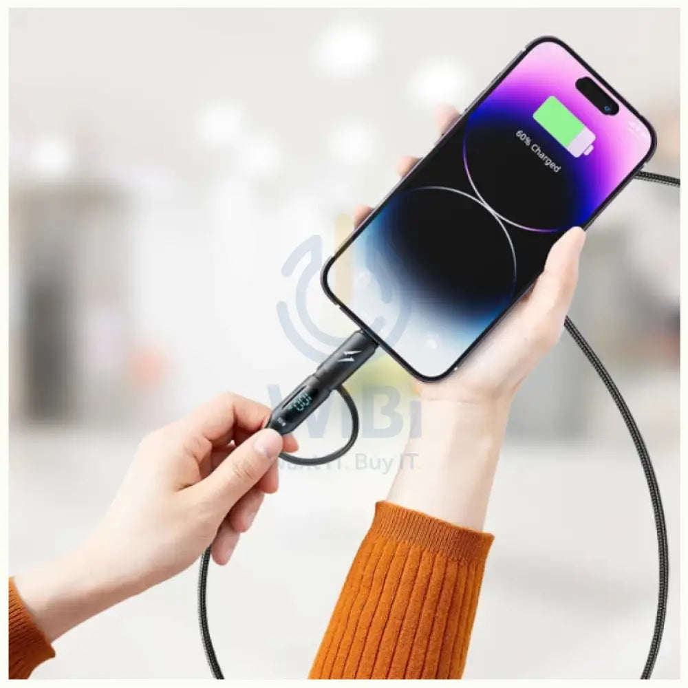 Porodo Dual-Connector Type-C Fast Charging Cable With Power Display - 1.2 Meter / Black Accessories > Cables &
