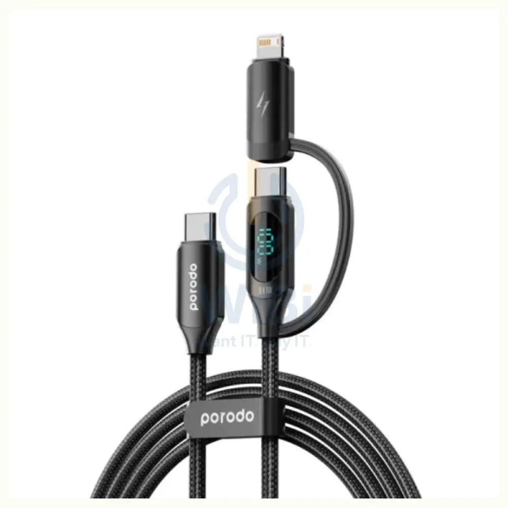 Porodo Dual-Connector Type-C Fast Charging Cable With Power Display - 1.2 Meter / Black Accessories > Cables &