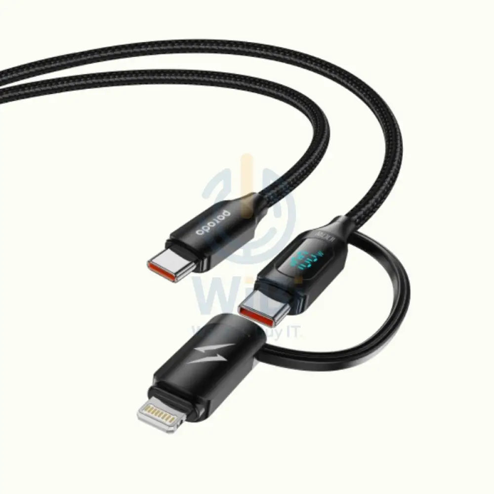 Porodo Dual-Connector Type-C Fast Charging Cable With Power Display - 1.2 Meter / Black Accessories > Cables &