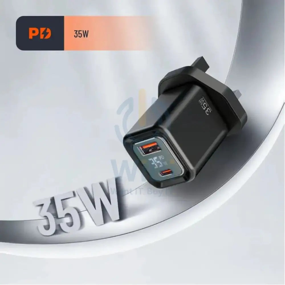 Porodo Dual Port Digital Display Quick Charger - 35W / Black Accessories > Power Adapters