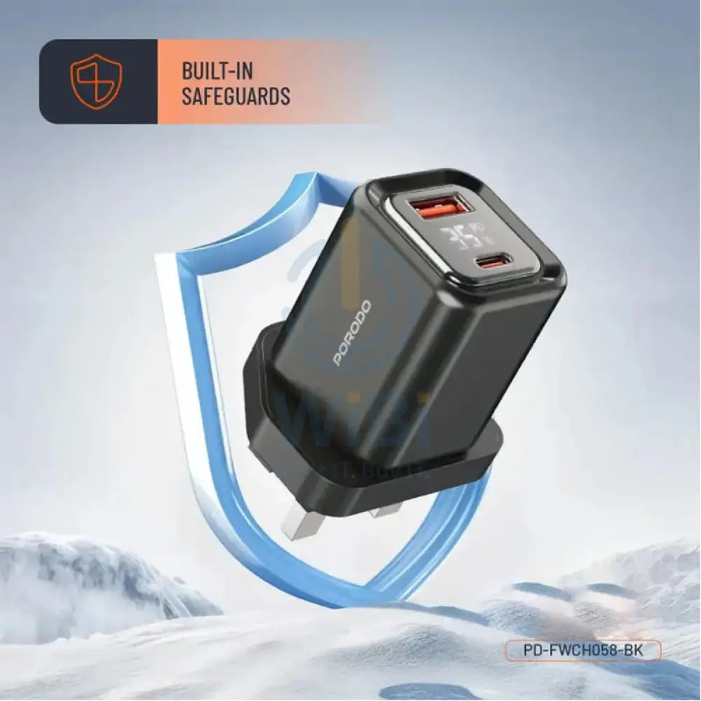 Porodo Dual Port Digital Display Quick Charger - 35W / Black Accessories > Power Adapters