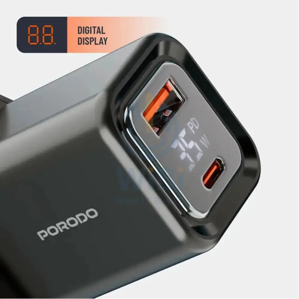 Porodo Dual Port Digital Display Quick Charger - 35W / Black Accessories > Power Adapters
