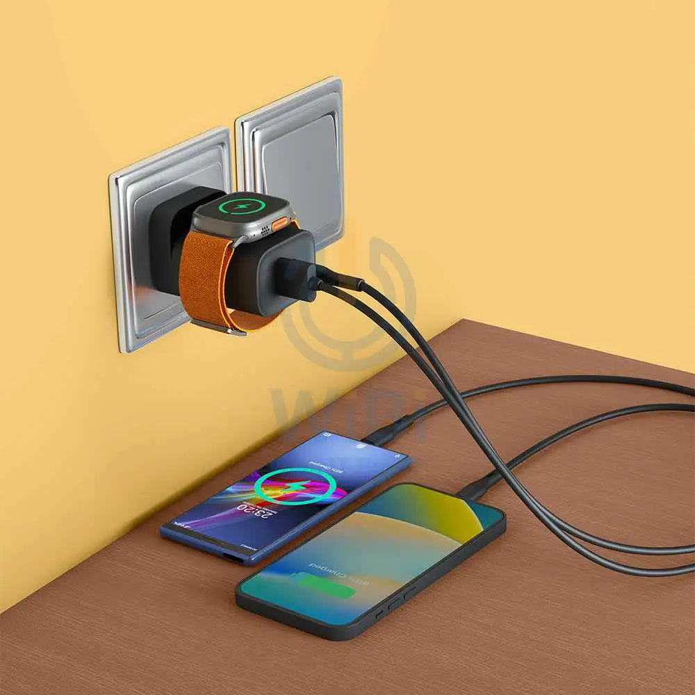 Porodo Dual Port Multi-Device Wall Charger With Integrated Watch Charger - Black Accessories > Power Adapters
