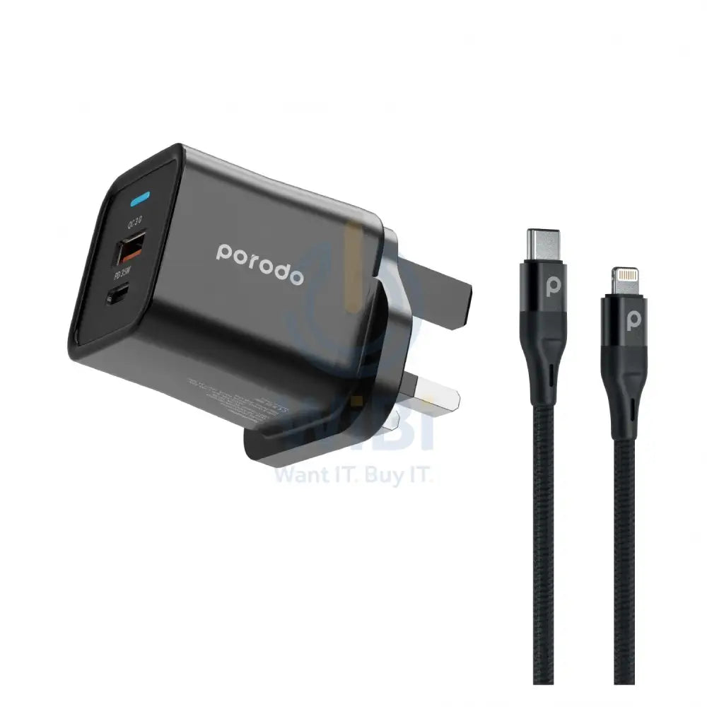 Porodo Dual Port Multi-Device Wall Charger With Integrated Watch Charger - Black Accessories > Power Adapters