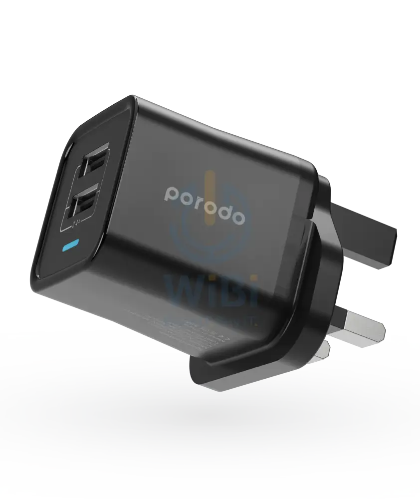 Porodo Dual Port Wall Charger 2.4A With 1.2m Lightning Cable - Black Accessories > Power Adapters