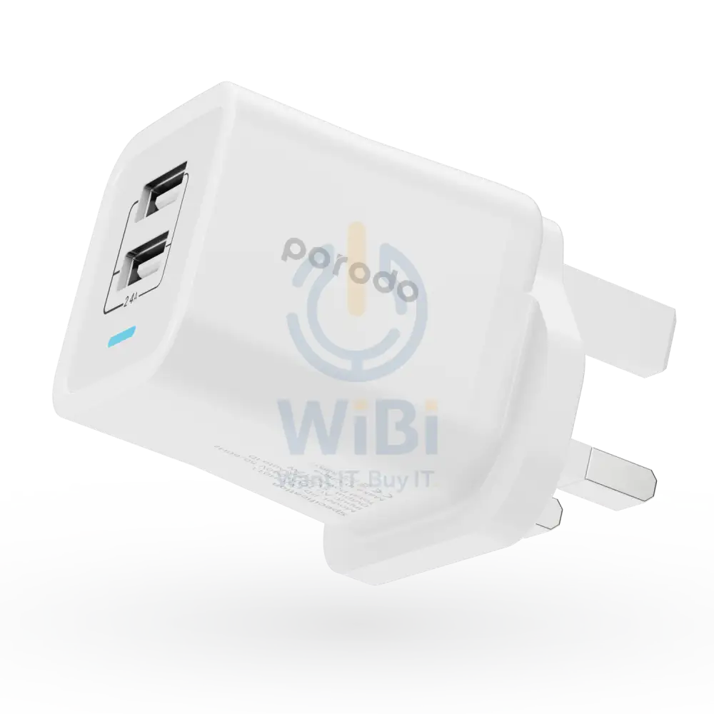 Porodo Dual Port Wall Charger 2.4A With 1.2m Lightning Cable - White Accessories > Power Adapters
