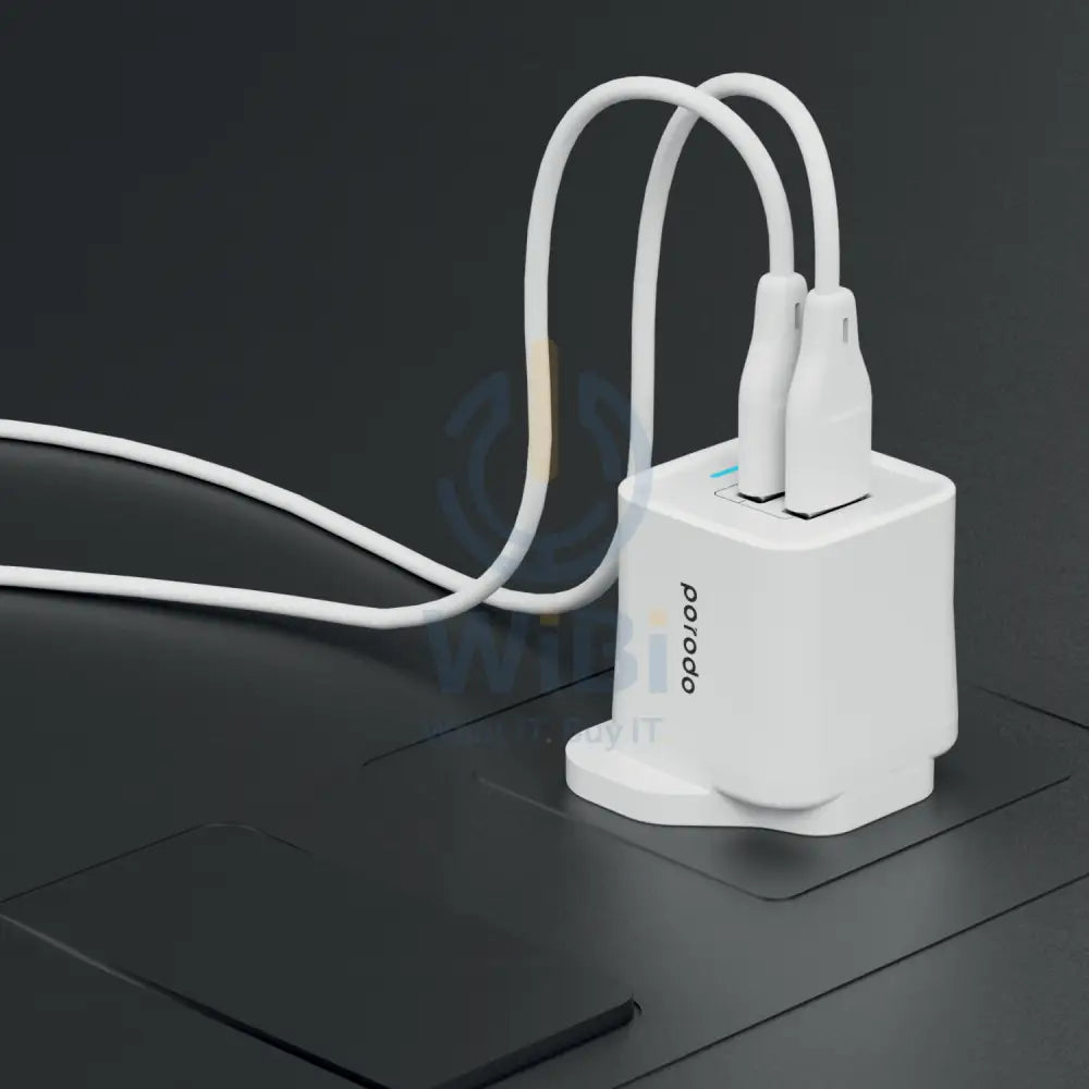 Porodo Dual Port Wall Charger 2.4A With 1.2m Lightning Cable - White Accessories > Power Adapters