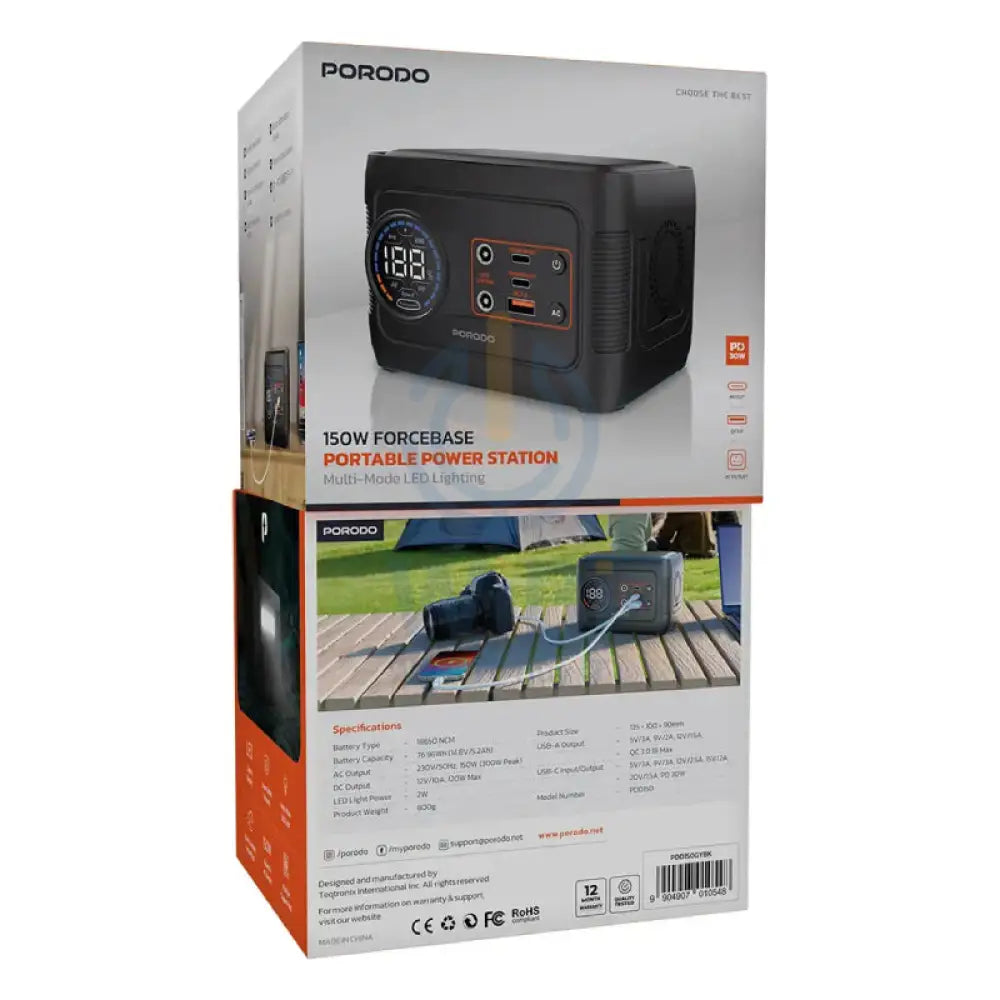 Porodo Forcebase Portable Power Station - 150W / Gray/Black Accessories > Power Station