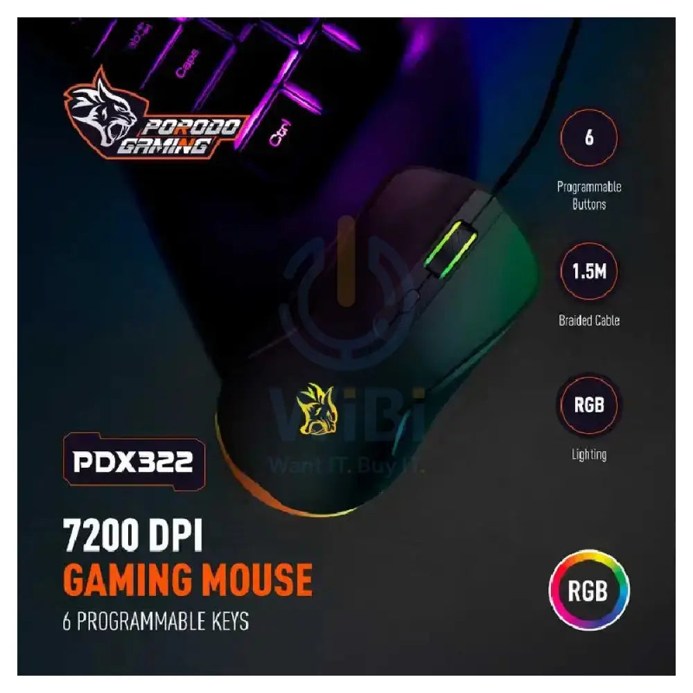 Porodo Gaming Wired Mouse - RGB / Black Accessories > Keyboard & Mouse > Gaming Zone