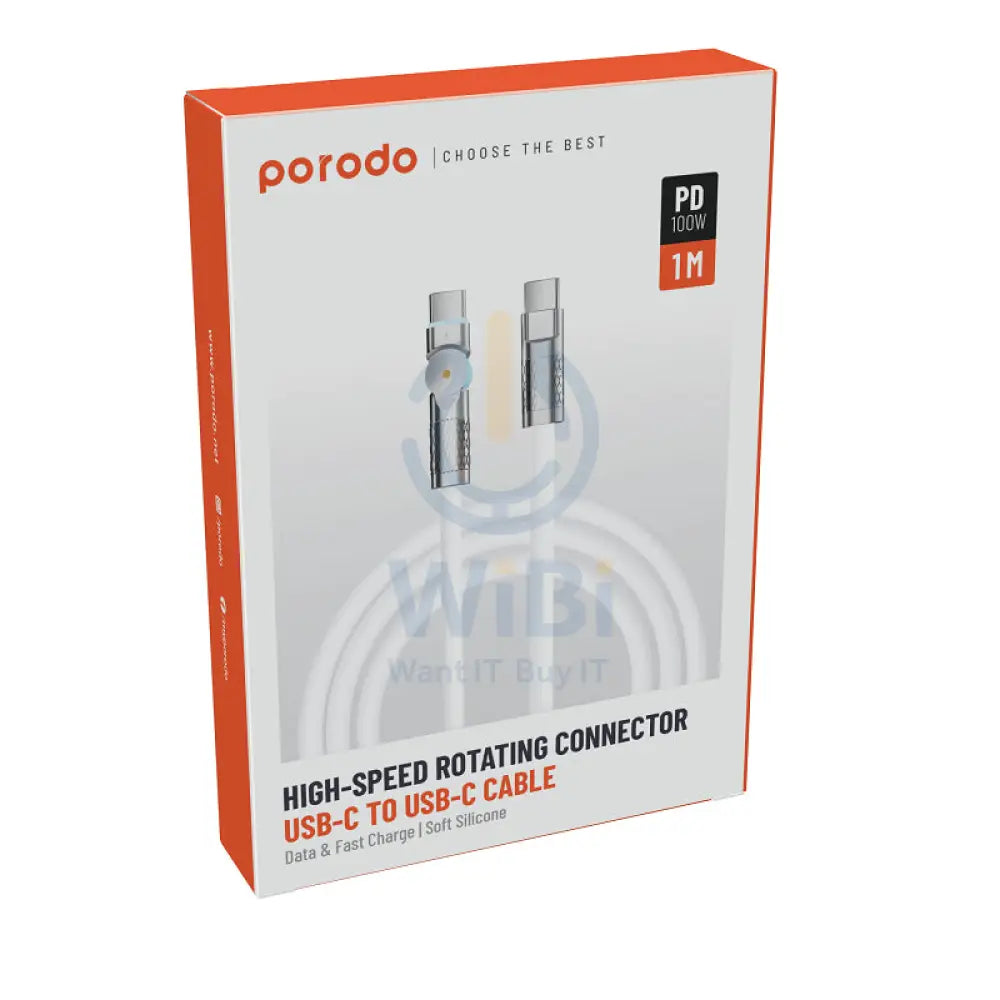 Porodo High-Speed Rotating Connector Data Cable - 100W / 1 Meter / White Accessories > Cables & Converters > Cables