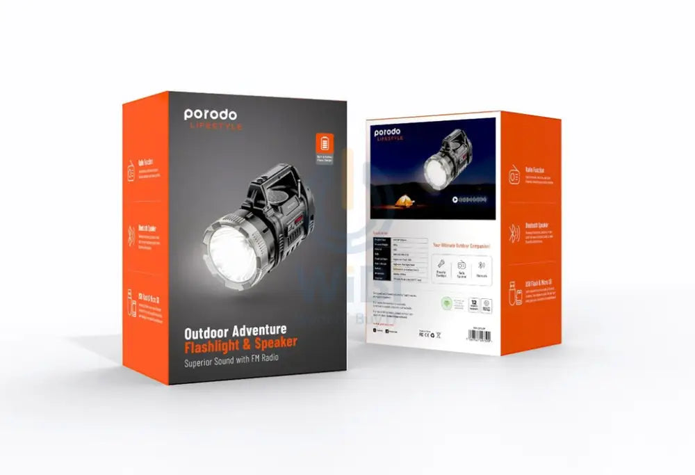 Porodo LifeStyle Outdoor 10W 3 in 1 Flashlight with FM Radio and Bluetooth Speaker - Black/Grey Accessories > Audio >
