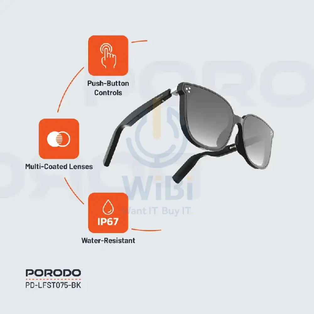 Porodo Lifestyle Polarized Sunglasses With Speaker - Black Accessories > Smart Devices
