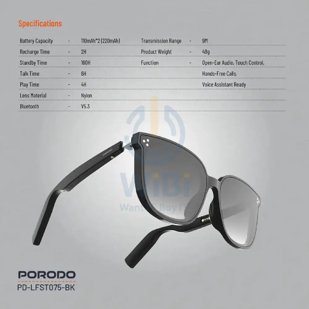 Porodo Lifestyle Polarized Sunglasses With Speaker - Black Accessories > Smart Devices