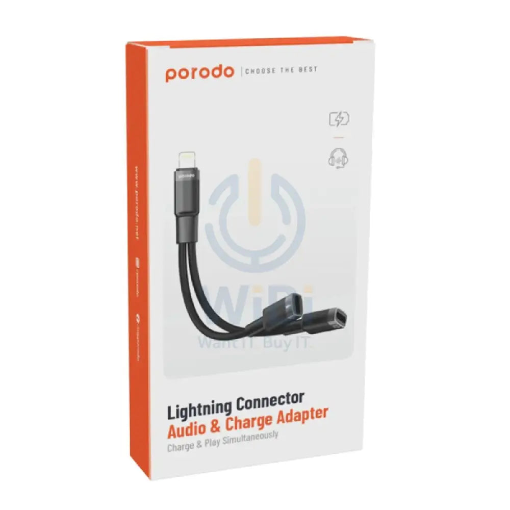 Porodo Lightning Connector Audio And Charge Adapter - 0.12M / Lightning / Black Accessories > Cables & Converters >