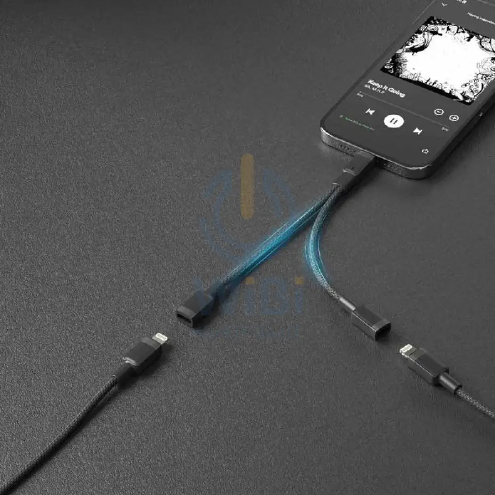 Porodo Lightning Connector Audio And Charge Adapter - 0.12M / Lightning / Black Accessories > Cables & Converters >