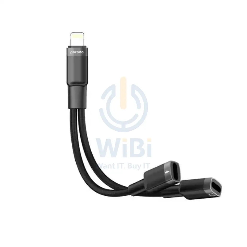 Porodo Lightning Connector Audio And Charge Adapter - 0.12M / Lightning / Black Accessories > Cables & Converters >