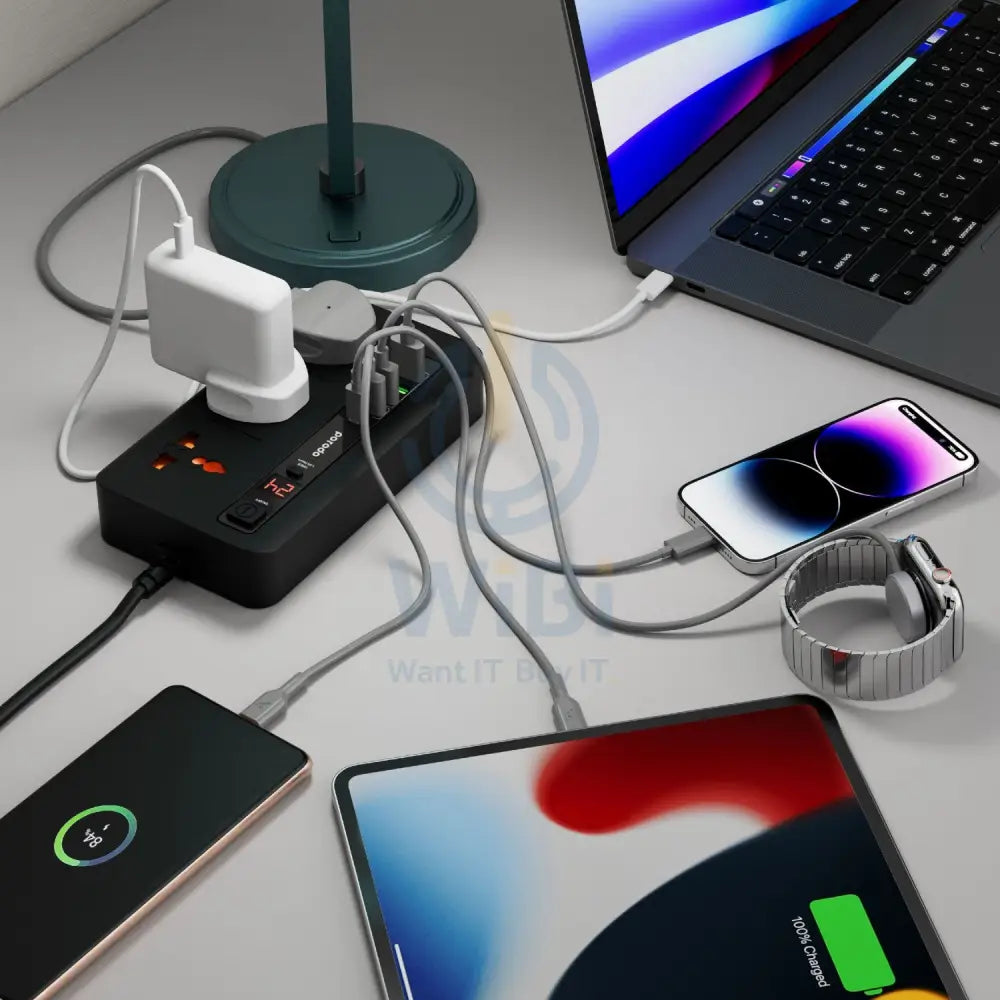 Porodo Multi-Port Power HUB 4 USB-A/USB-C Ultimate Home & Office Kit - 2Meter - Black Accessories > Power > Power