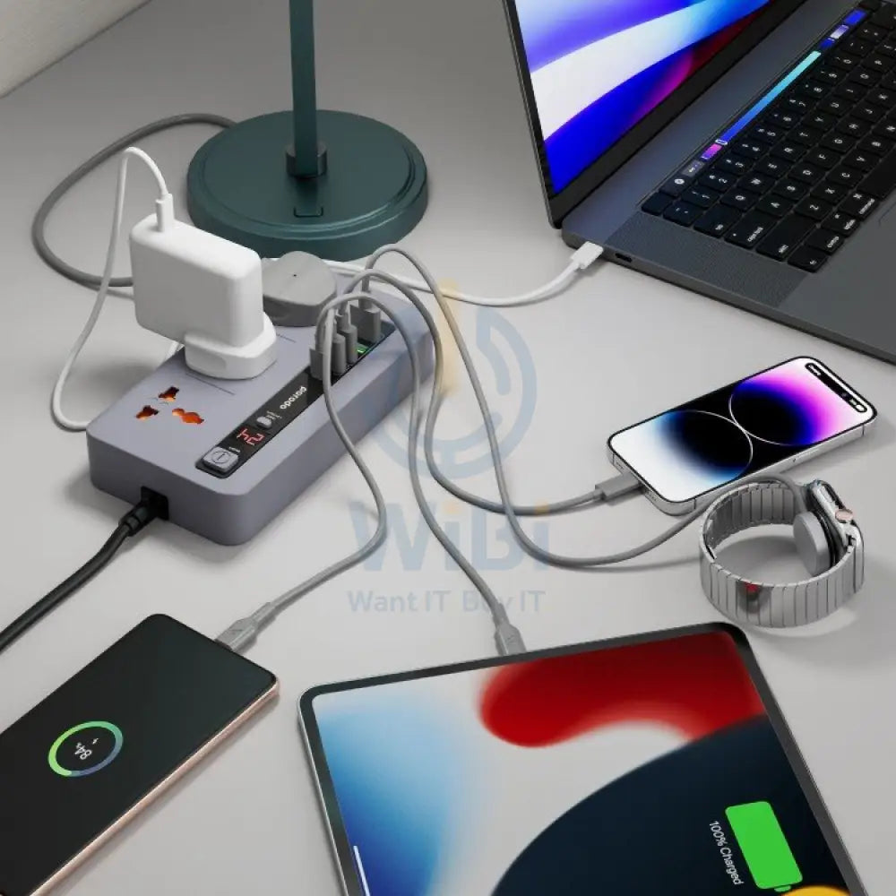 Porodo Multi-Port Power HUB 4 USB-A/USB-C Ultimate Home & Office Kit - 2Meter - Gray Accessories > Power > Power