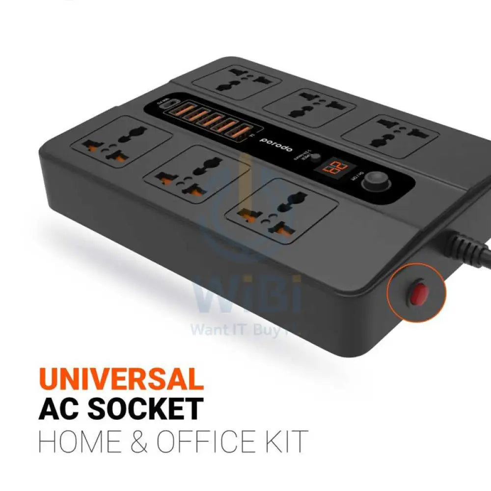 Porodo Multi-Port Super Hub with 6 Universal AC Sockets 13A 3000W - Black Accessories > Power > Power Protection >