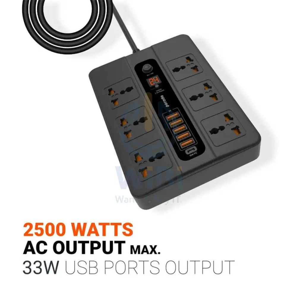 Porodo Multi-Port Super Hub with 6 Universal AC Sockets 13A 3000W - Black Accessories > Power > Power Protection >