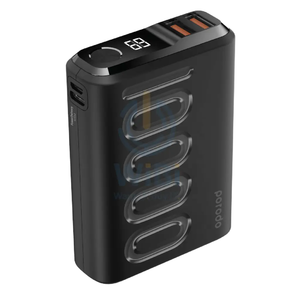 Porodo PD Power Bank 10000mAh 20W Power Delivery Quick Charge 3.0 Touch Sensor Power Button - Black Accessories > Power
