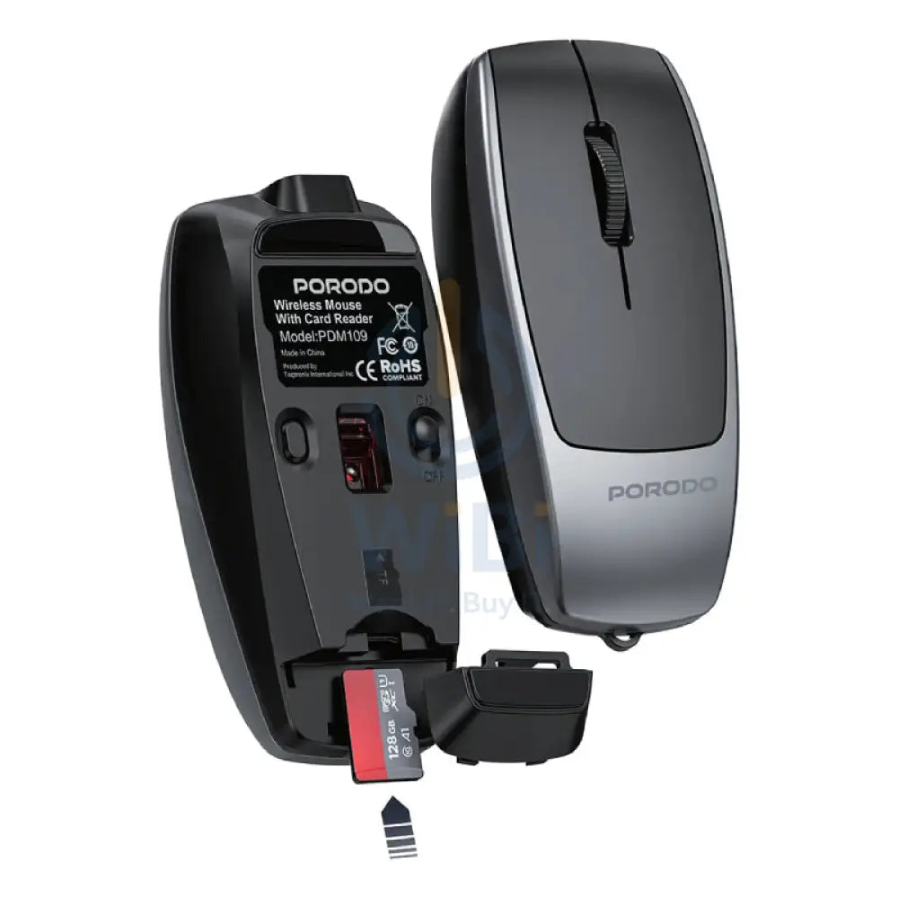 Porodo PDM109 Wireless Mouse with Card Reader 1600dpi / Bluetooth / 120mAh / Black Accessories > Keyboard & Mouse