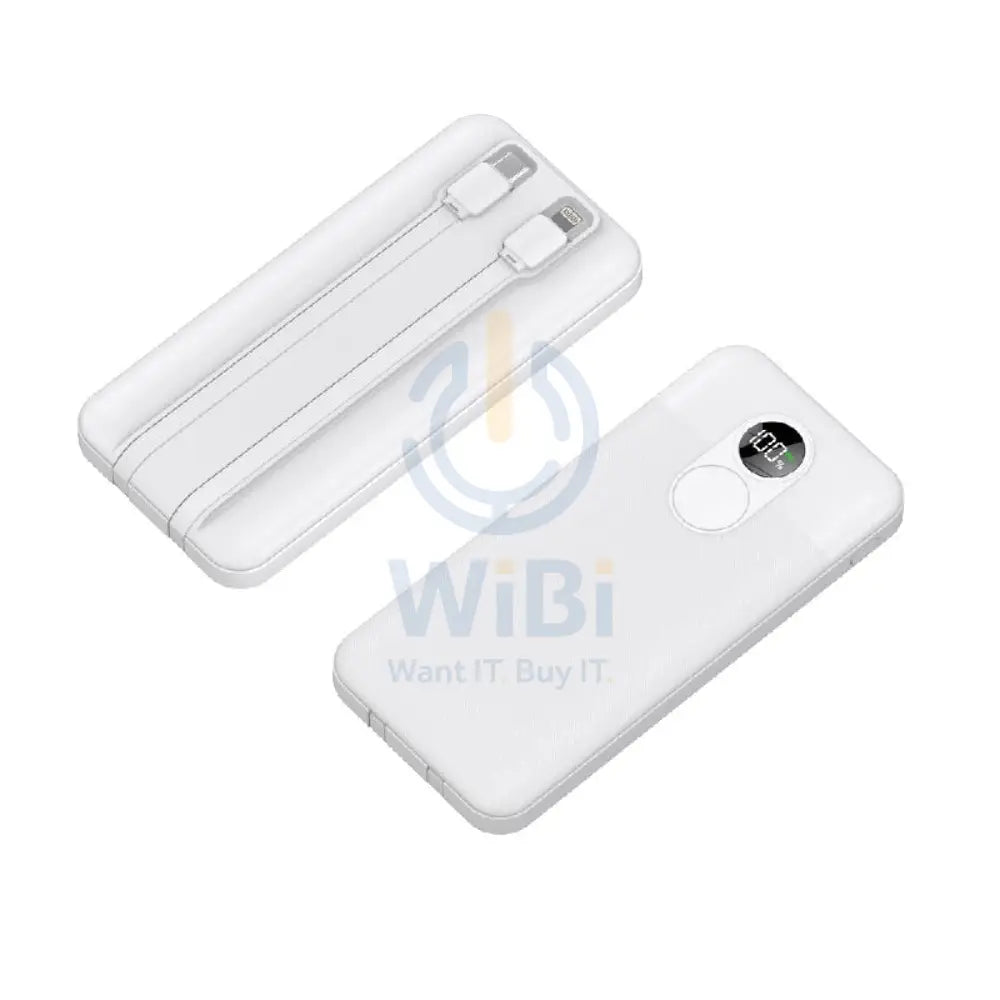 Porodo PowerBank Integrated Cable - 10000mAh / White Accessories > Power Bank