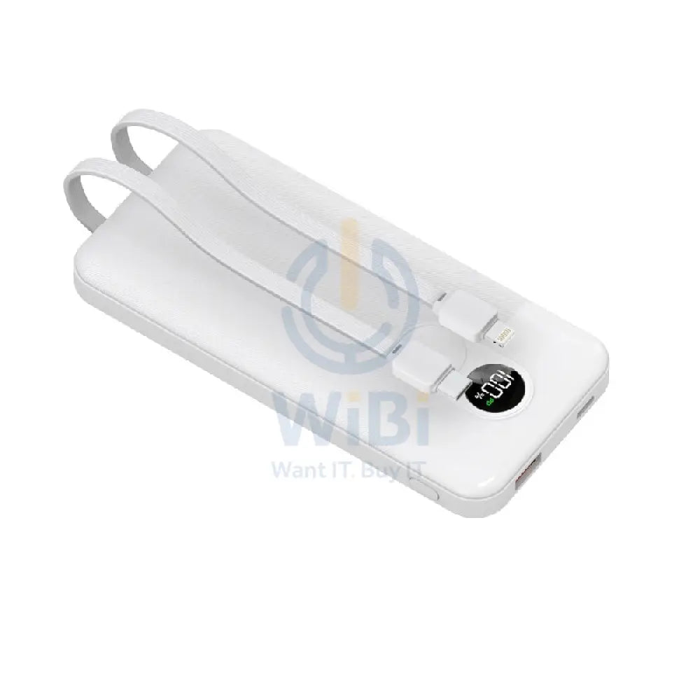 Porodo PowerBank Integrated Cable - 10000mAh / White Accessories > Power Bank