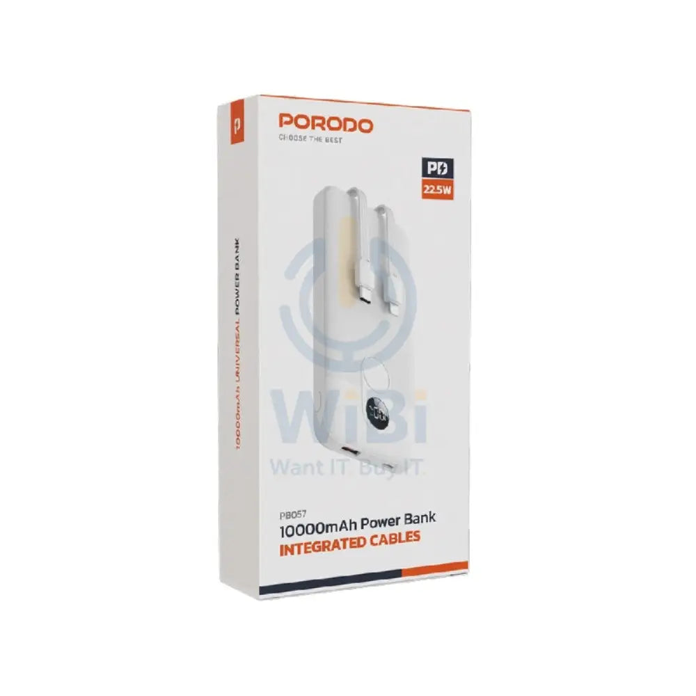 Porodo PowerBank Integrated Cable - 10000mAh / White Accessories > Power Bank