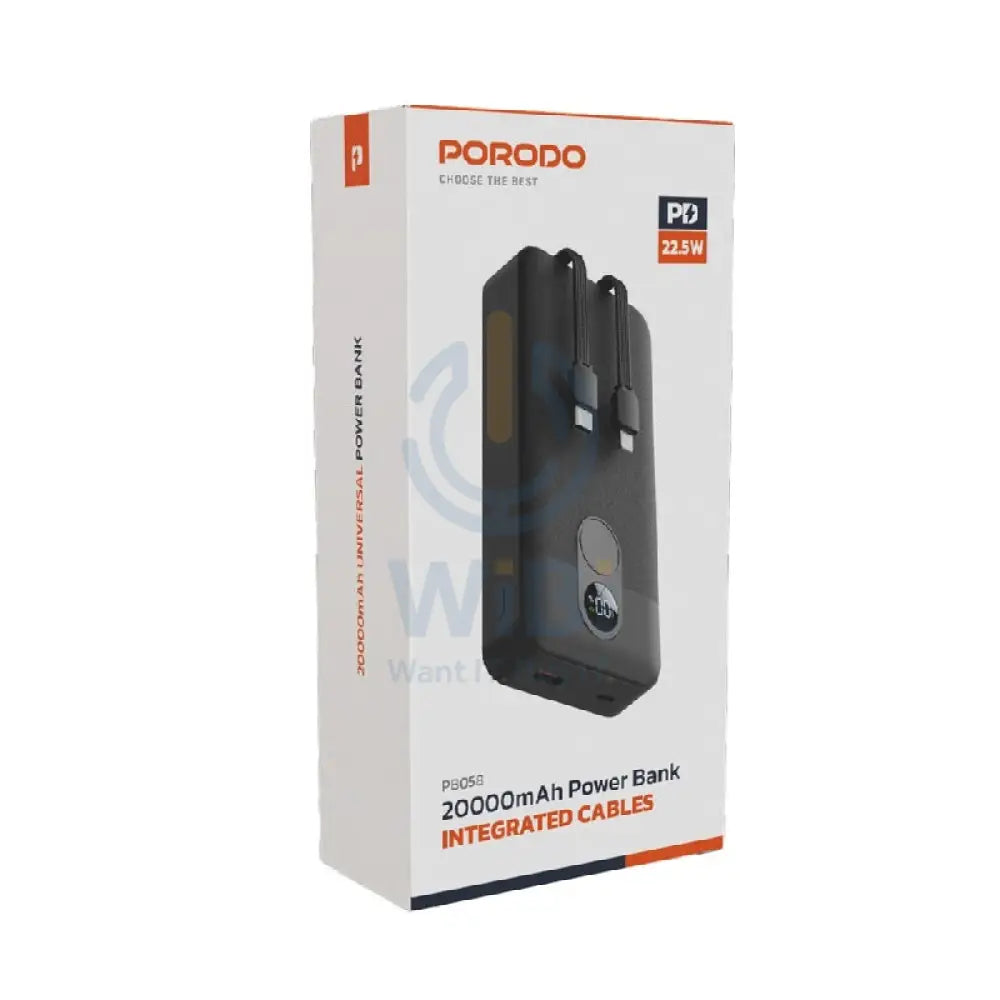 Porodo PowerBank Integrated Cable - 20000mAh / Black Accessories > Power Bank