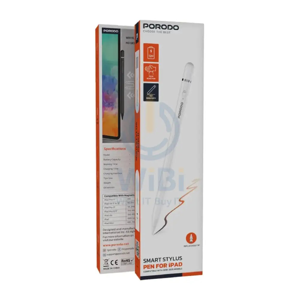 Porodo Smart Stylus Pen for iPad - 1.7mm / 140mAh / USB-C / White Accessories > Mobiles & Tablets > Tablets > Stylus &
