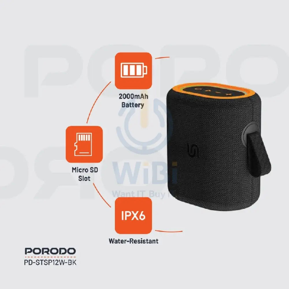 Porodo Soundtec Rave Portable Speaker - Black Accessories > Audio > Speakers