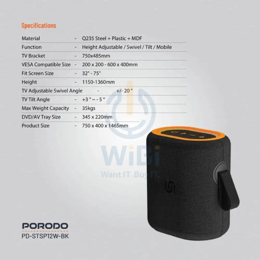 Porodo Soundtec Rave Portable Speaker - Black Accessories > Audio > Speakers