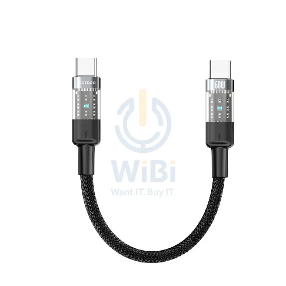 Porodo Transparent Braided Data Cable - 0.35M / Type-C / 60W / Black Accessories > Cables & Converters > Cables