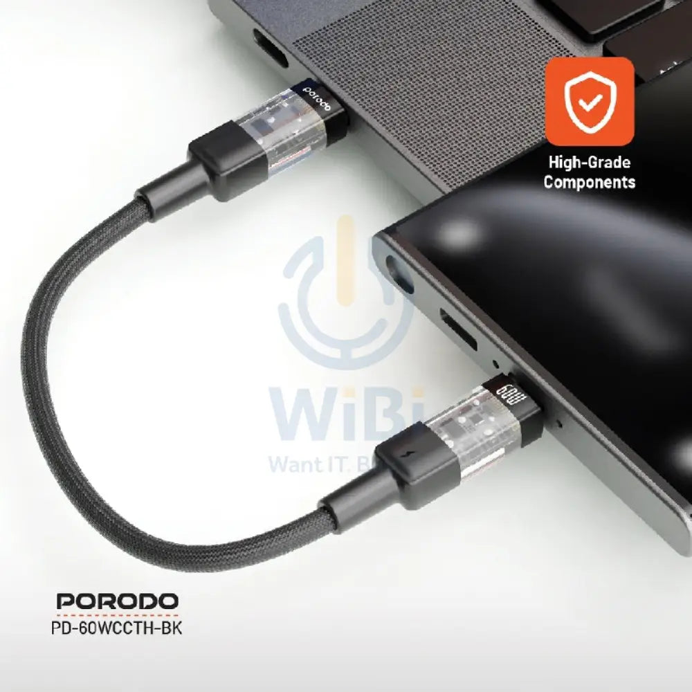Porodo Transparent Braided Data Cable - 0.35M / Type-C / 60W / Black Accessories > Cables & Converters > Cables