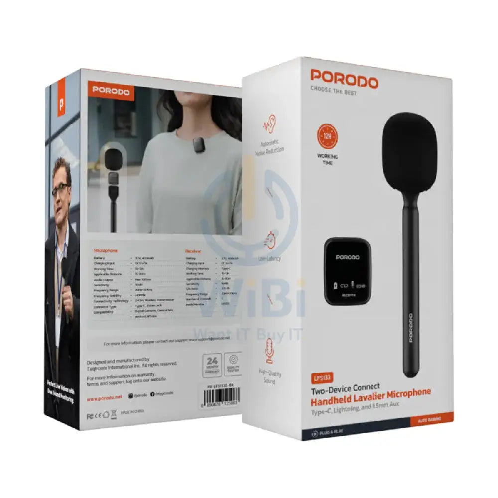 Porodo Two-Device Connect Handheld Lavalier Microphone - Black Accessories > Audio > Microphone