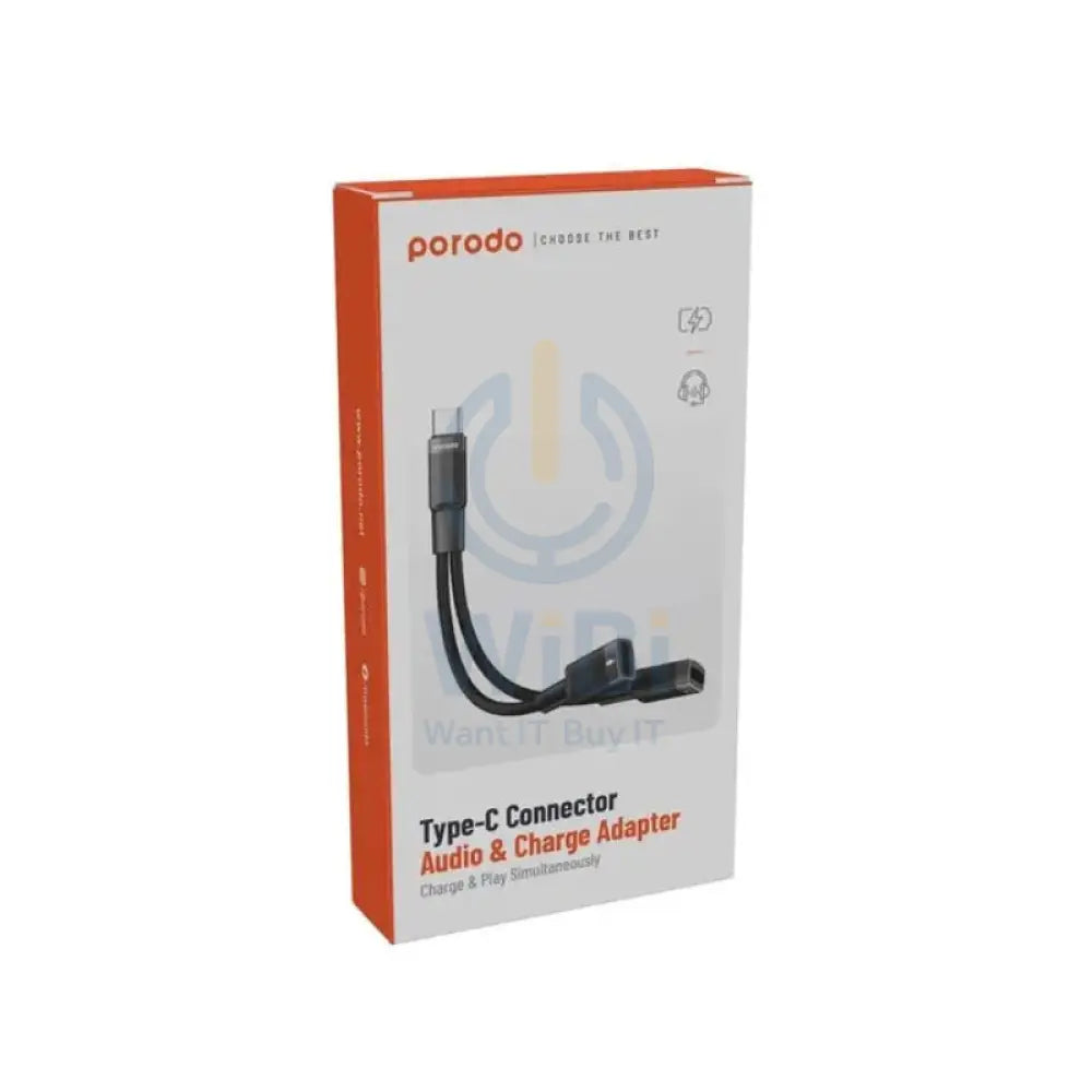 Porodo Type-C Connector Audio And Charge Adapter - 0.12M / Type-C / Black Accessories > Cables & Converters > Cables