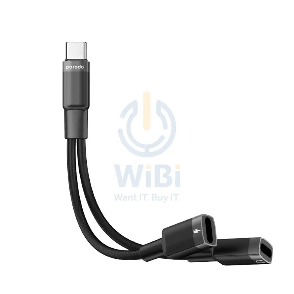Porodo Type-C Connector Audio And Charge Adapter - 0.12M / Type-C / Black Accessories > Cables & Converters > Cables