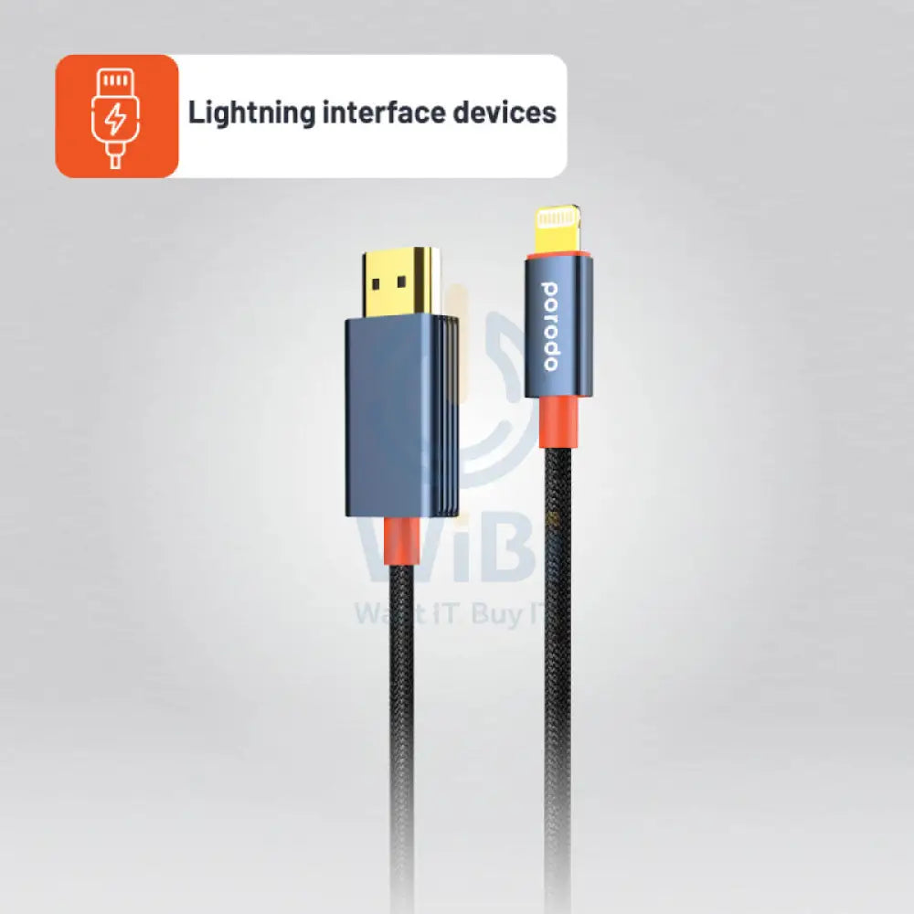 Porodo Woven Cable - 2 Meter / Lightning / HDMI / Black Accessories > Cables & Converters > Cables