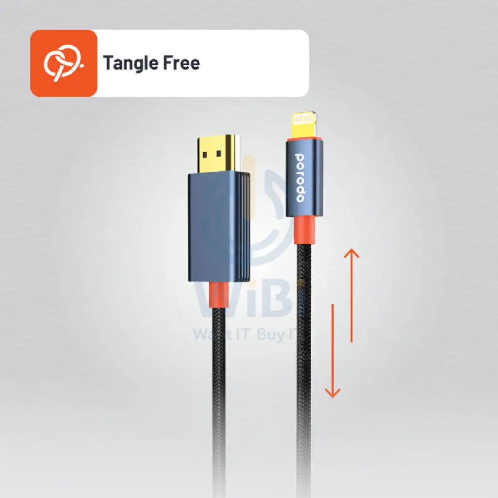 Porodo Woven Cable - 2 Meter / Lightning / HDMI / Black Accessories > Cables & Converters > Cables
