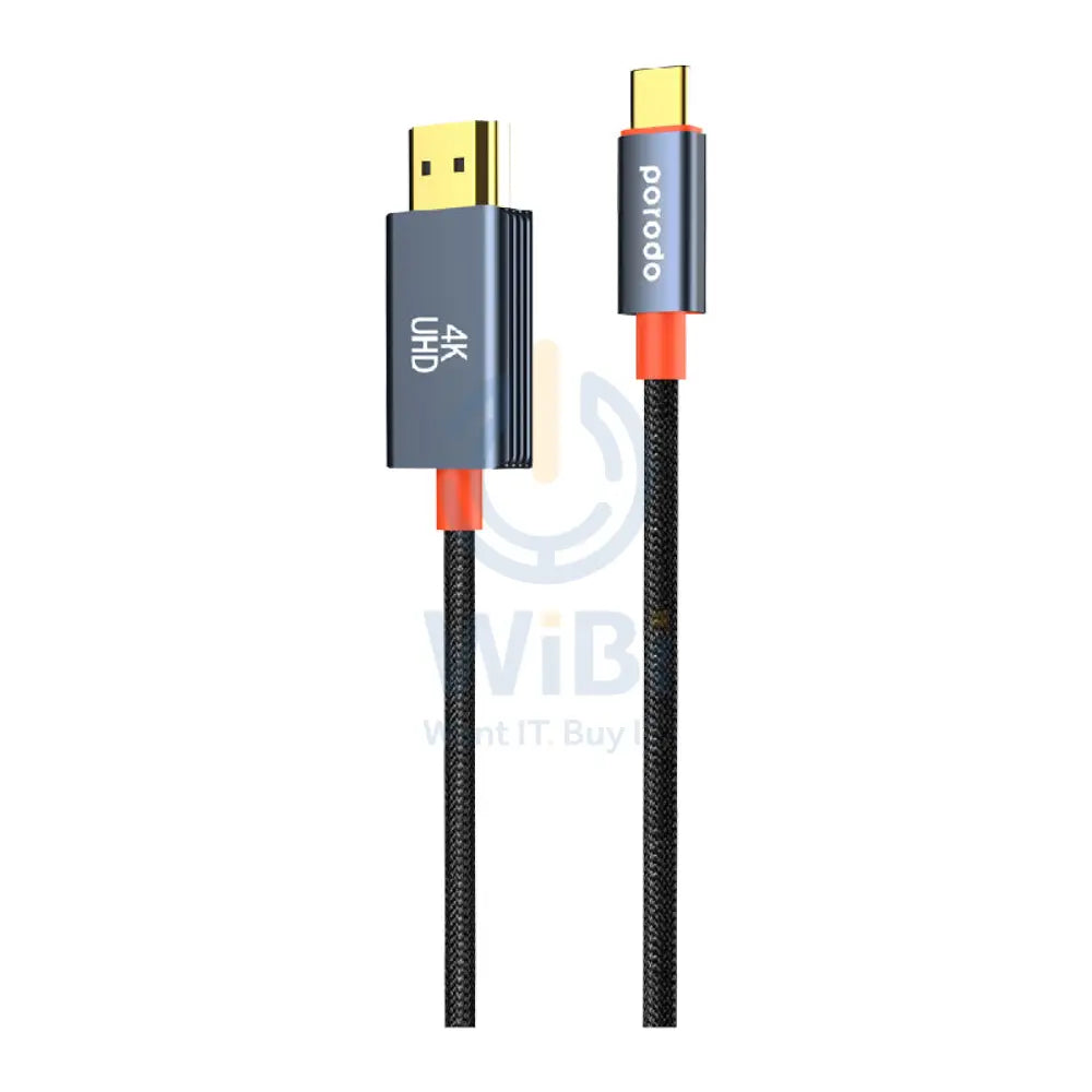 Porodo Woven Cable - 2 Meter / Type-C / HDMI / Black Accessories > Cables & Converters > Cables