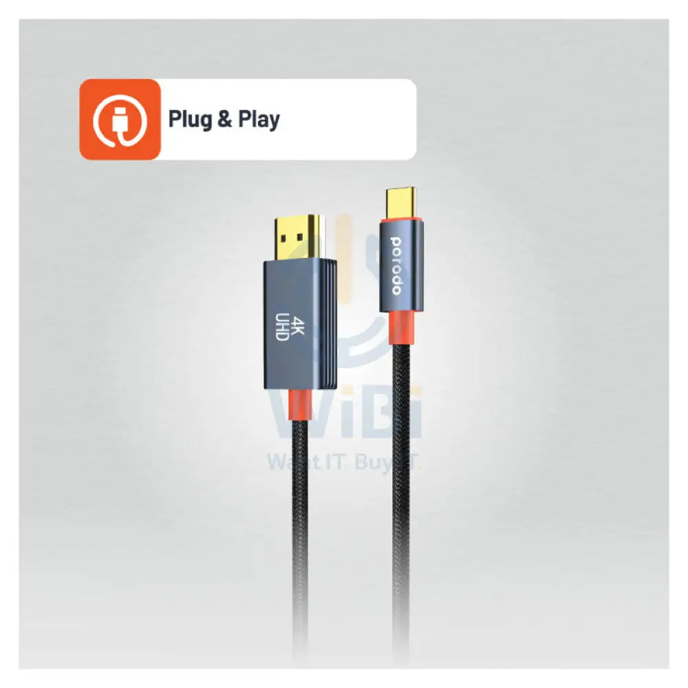 Porodo Woven Cable - 2 Meter / Type-C / HDMI / Black Accessories > Cables & Converters > Cables