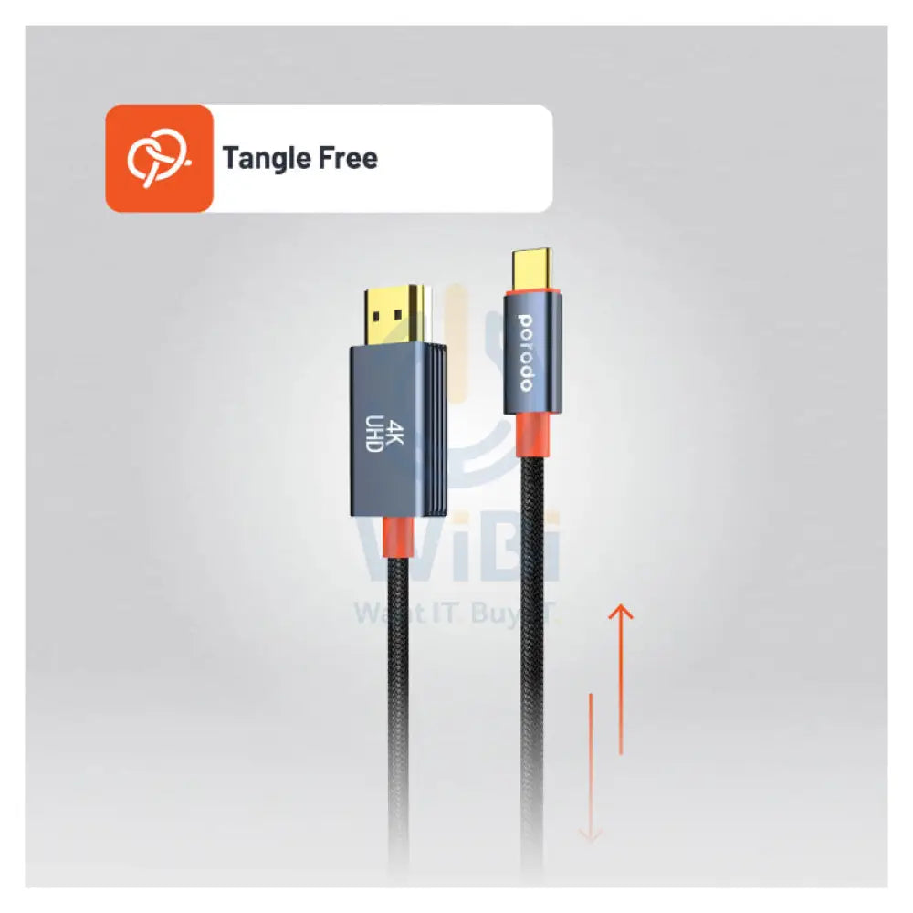 Porodo Woven Cable - 2 Meter / Type-C / HDMI / Black Accessories > Cables & Converters > Cables