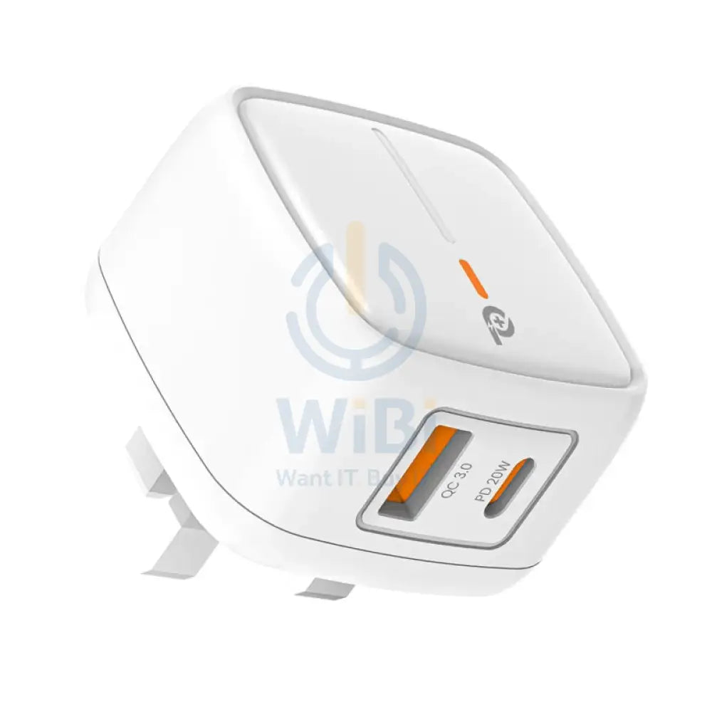 PowerO + British UK Wall Charger - 20W / USB-A / USB-C / White Accessories > Power Adapters