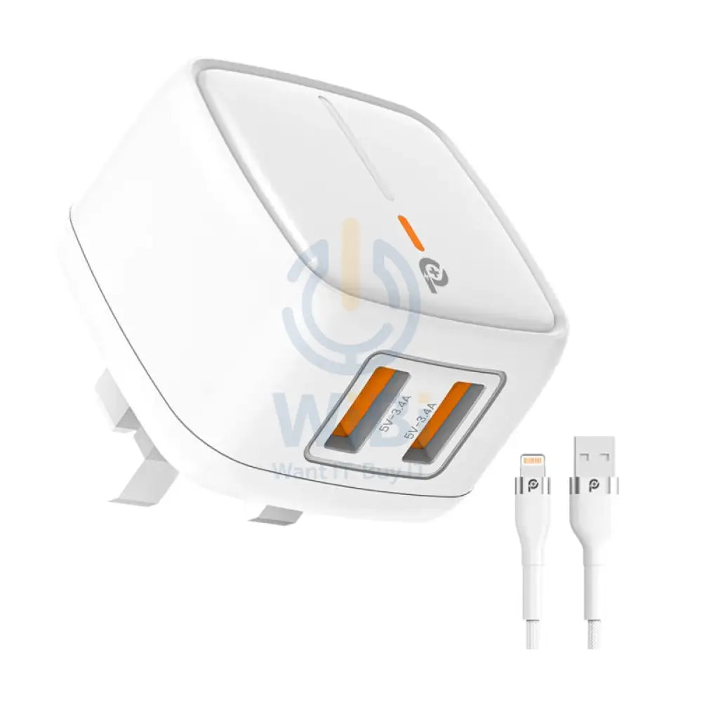PowerO + British UK Wall Charger with Lightning Cable - 12W / USB-A / White Accessories > Power Adapters