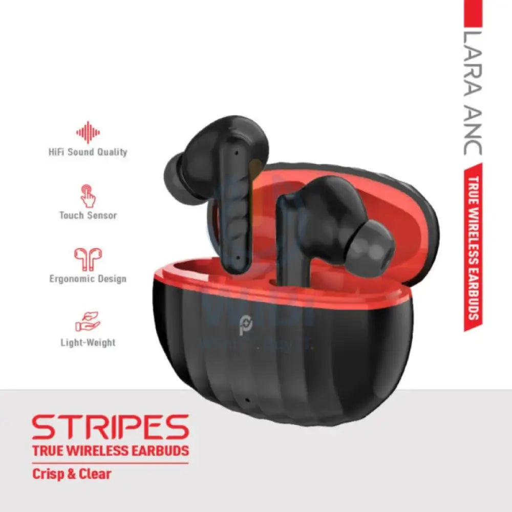 PowerO + Stripes True Wireless Earbuds - 280mAh / Black/Red Accessories > Audio > Headphones